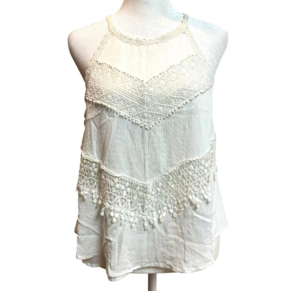 Charlotte Russe Tank Crochet Sheer Size Medium White Y2K Boho Bohemian Coachella